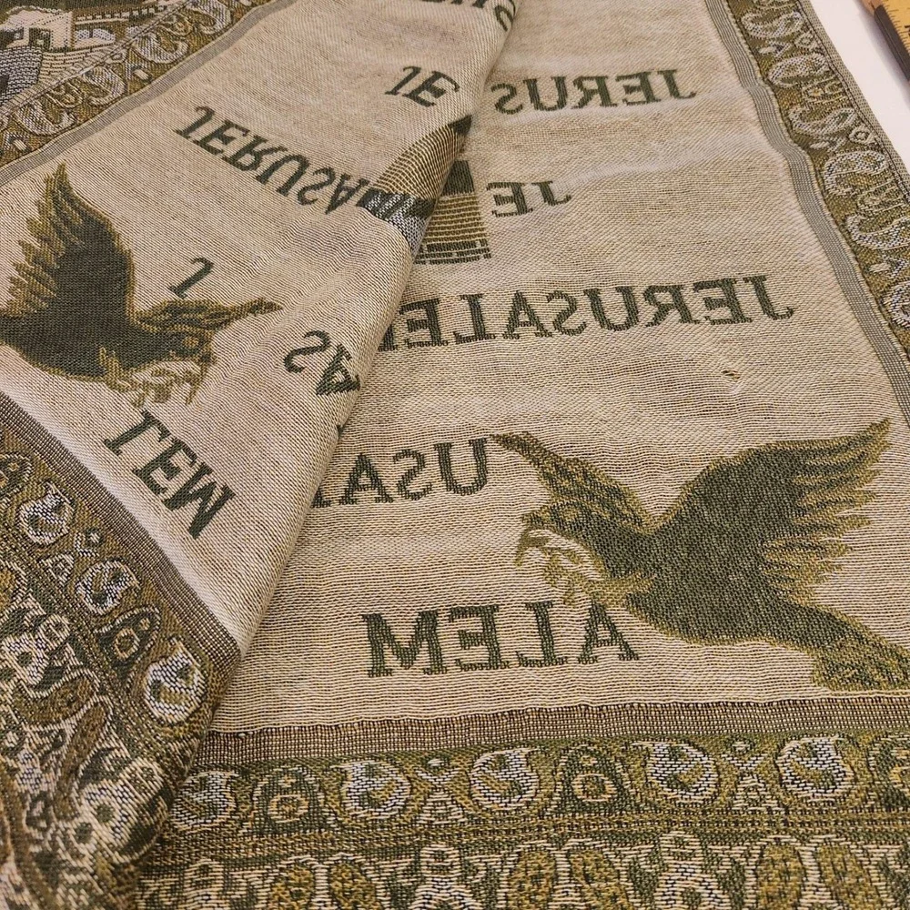 Jerusalem Cashmere Scarf Olive Green Pashmina Shawl Holy Land Souvenir 68x27